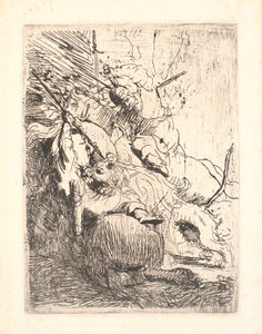 De kleine leeuwenjacht (met één leeuw) door Rembrandt van Rijn