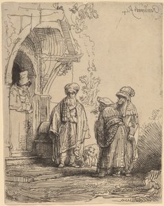 Drie Oosterse Figuren (Jacob en Laban?) door Rembrandt van Rijn
