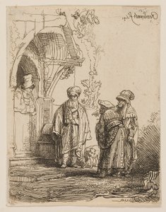Drie oosterse figuren (Jacob en Laban?) door Rembrandt van Rijn