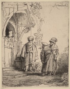 Drie oosterse figuren (Jakob en Laban) door Rembrandt van Rijn