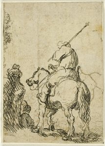 Geturband soldaat te paard door Rembrandt van Rijn