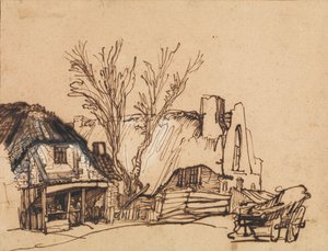 Twee Huisjes door Rembrandt van Rijn
