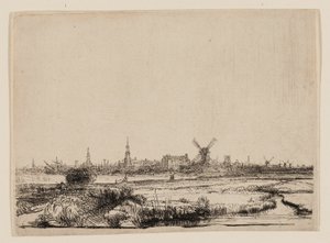 Uitzicht op Amsterdam vanaf de Kadijk door Rembrandt van Rijn