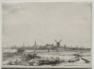 Uitzicht op Amsterdam vanuit het Noordwesten door Rembrandt van Rijn