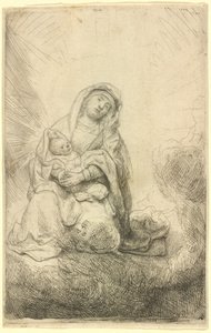 Maagd en kind in de wolken door Rembrandt van Rijn