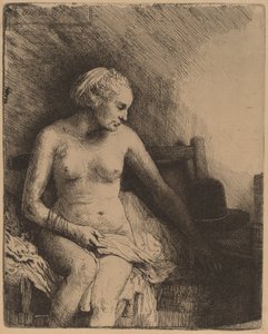 Vrouw bij het Bad met een Hoed naast Haar
