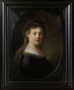 Jonge vrouw in fantasiekostuum, 1633 door Rembrandt van Rijn