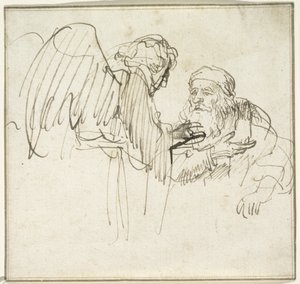 Zacharias en de engel door Rembrandt van Rijn