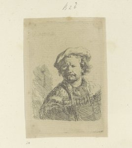 Zelfportret met baret en bewerkte mantel door Rembrandt van Rijn
