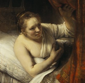 Een vrouw in bed door Rembrandt van Rijn