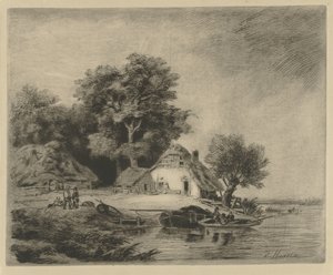 Boerderij aan het water door Remigius Adrianus Haanen