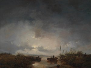 Vissers in een maanverlichte nacht door Remigius Adrianus Haanen