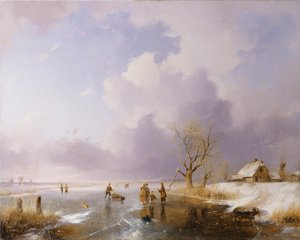 Landschap met bevroren kanaal, 1842