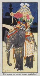 Oosters Spreekwoord: De tong kan je op een olifant zetten (kleur litho)
