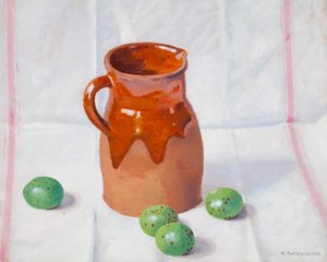 Keramische kruik en groene vijgen