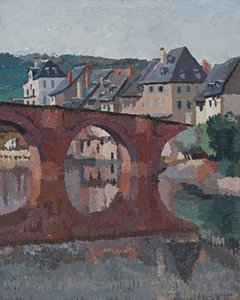 Reflectie van de brug op de Lot bij Espalion, Aveyron door René Fontayne