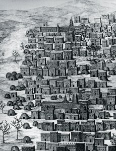 Uitzicht op de stad Timboektoe, Mali, gravure uit Reizen door Centraal-Afrika naar Timboektoe, door Rene Caillie tussen 1824 en 1828, Afrika door Rene Caillie