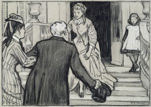 Het bezoek, illustratie uit La Jeune Fille Bien Élevée door René Boylesve door René François Xavier Prinet