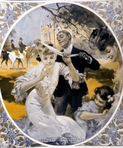 Tuinspelen: voorbereiding van een spel van haaknet, begin van de eeuw. Illustratie door Rene Lelong (1871-1933) door Rene Lelong