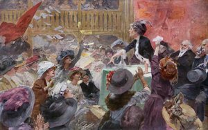 Suffragettes bijeenkomst tijdens een verkiezingscampagne