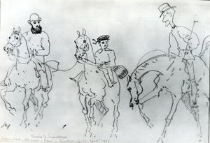 Drie Ruiters: Henri de Toulouse-Lautrec tussen zijn vader, graaf Alphonse, en de kunstenaar door Rene Princeteau