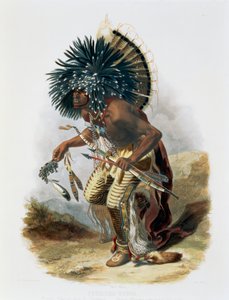 Pehriska-Ruhpa, Minatarre Krijger in het Kostuum van de Hondendans, 1843 door Rene Rollet