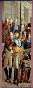 Interview van Napoleon I en koningin Louise van Pruisen in Tilsit (Tilsitt), 6/07/1807 Tapisserie gemaakt door de werkplaats van de Gobelins na een detail van het schilderij door René Théodore Berthon (1776-1859) door Rene Theodore Berthon