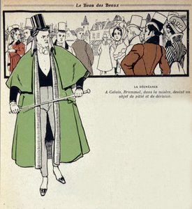 Afbeelding van George Bryan Brummel, bekend als de Beau Brummel (1778 - 1840), Koning van de Dandys: de laatste is in ballingschap in Calais. Illustratie door Rene Vincent (1879-1936). 19e eeuw