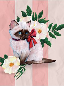 Schattig katje met rode strik door Renee Machan Cottagecore Artist