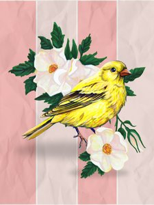 Yellow Bird-wilde rozen door Renee Machan Cottagecore Artist