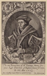 Sir Thomas More, Engelse advocaat, staatsman, filosoof en humanist (gravure) door Renold (after) Elstrack