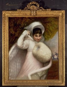Portret van een dame in een witte jurk door Rev. Mathew William Peters
