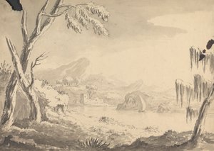 Landschap met kasteel aan de rivier door Rev. William Gilpin