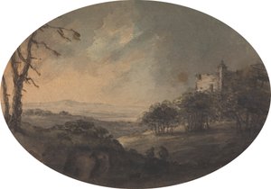 Landschap met Twee Mannen op een Heuvel en een Kasteel in de Verte door Rev. William Gilpin