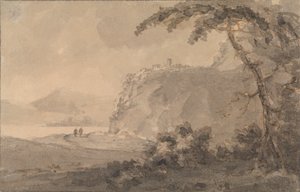 Twee Figuren op een Weg bij een Meer door Rev. William Gilpin