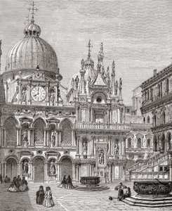 Binnenplaats van het Dogepaleis, Venetië, Italië in de late 19e eeuw. Uit Italiaanse foto
