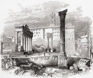 In het Forum, kijkend naar het Capitool, Rome, Italië in de late 19e eeuw. Uit Italiaanse afbeeldingen door Rev. Samuel Manning, gepubliceerd ca. 1890. door Reverend Samuel Manning