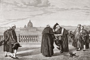 Op de Pincio-heuvel, Rome, Italië, met de Sint-Pieter op de achtergrond in de late 19e eeuw. Uit Italiaanse afbeeldingen door Rev. Samuel Manning, gepubliceerd ca. 1890.
