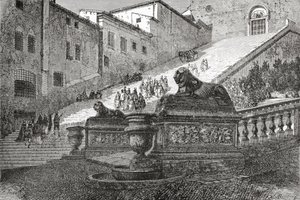 Trap die leidt naar de Basiliek van St. Mary van het Altaar van de Hemel, Rome, Italië in de late 19e eeuw. Uit Italiaanse Afbeeldingen door Rev. Samuel Manning, gepubliceerd c.1890.
