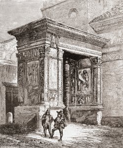 De Arcus Argentariorum, in de westelijke muur van de kerk van San Giorgio al Velabro, Rome, Italië in de late 19e eeuw. Uit Italiaanse afbeeldingen door Rev. Samuel Manning, gepubliceerd ca. 1890. door Reverend Samuel Manning