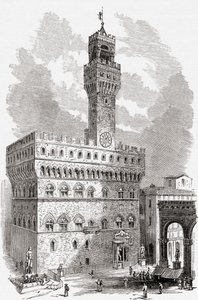 Het Palazzo Vecchio, Florence, Toscane, Italië in de late 19e eeuw. Uit Italiaanse afbeeldingen door Rev. Samuel Manning, gepubliceerd ca. 1890.