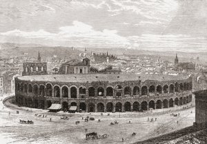 De Arena van Verona, Piazza Bra, Verona, Italië in de late 19e eeuw. Uit Italiaanse afbeeldingen door Rev. Samuel Manning, gepubliceerd ca. 1890.