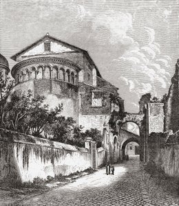 De kerk van Santi Giovanni e Paolo, Celian Hill, Rome, Italië in de late 19e eeuw. Uit Italiaanse Afbeeldingen door Rev. Samuel Manning, gepubliceerd c.1890. door Reverend Samuel Manning