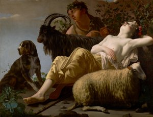 Herder en slapende herderin door Reyer Jacobsz van Blommendael