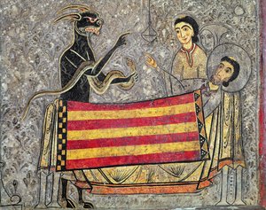 De dood van St. Martin van Tours, detail van een altaarfrontaal uit de kerk van Saint Martin in Chia, 1150-1200 (detail) door Ribagorça Workshop Johannes Pintor