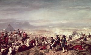 Slag bij Almansa tussen de troepen van Filips V en die van aartshertog Karel van Oostenrijk in 1707 door Ricardo Balaca y Canseco