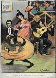 De dans van de hen in een Spaans cabaret - tekening door R. Canals in Le Rire van 1898. door Ricardo Canals y Llambi