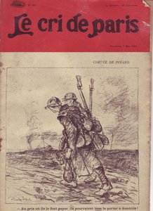 Illustratie door Ricardo Flores voor de Omslag van Le Cri de Paris, 07/05/16 - Corvee de pinard - Oorlog van 14-18, Wijn, Soldatenleven, Kantine