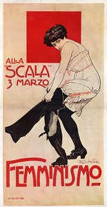 Een feministische bijeenkomst in La Scala op 03/03/1906 (poster) door Riccardo Salvadori