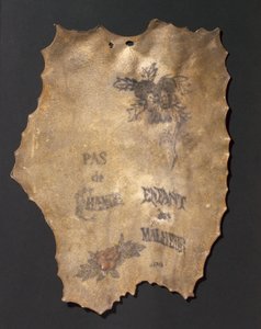 Getatoeëerde menselijke huid met bloemen en inscripties, Frans door John Pardon